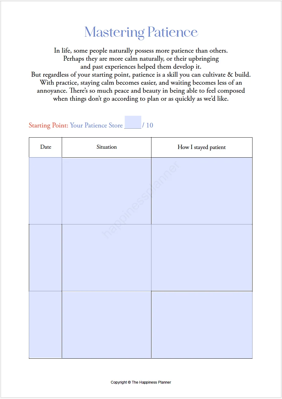 Printable: Mastering Patience