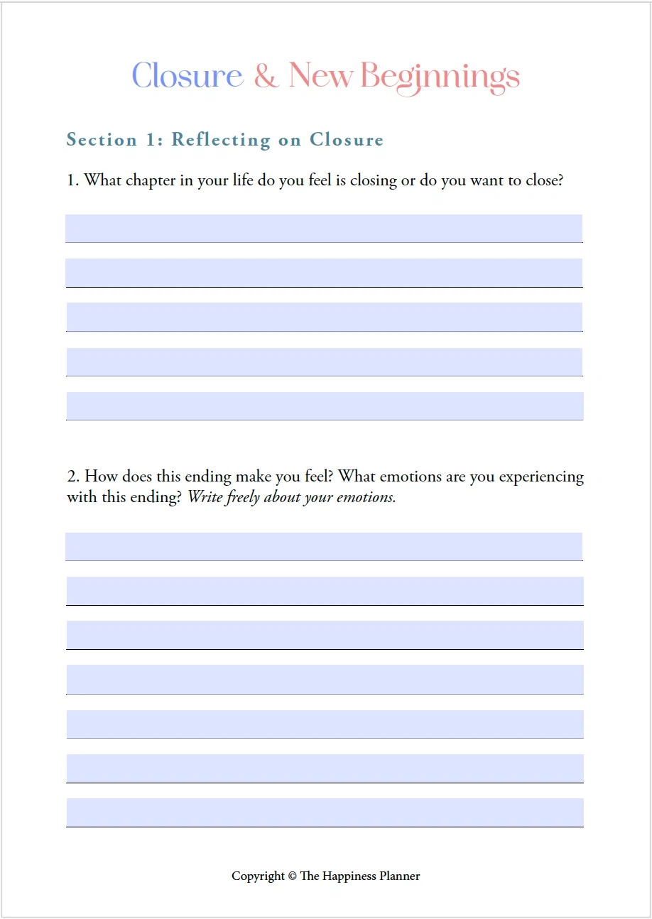 Printable:  Closure & New Beginnings